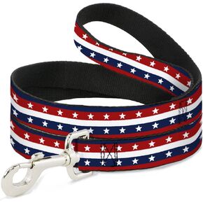 Dog Leash Americana Stripe Stars Blue Red White 4 Feet Long 1.0 Inch Wide