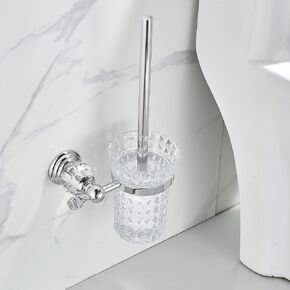 WOLIBEER Crystal Toilet Brush Holder, Polished Gold Brush Handle with Replaceable Brush Head, Stainless Steel Bathroom Cleaning Set Wall Mounted