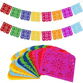 2 Pieces Mexican Party Decorations Banners, Felt Colorful Day of the Dead Papel Picado Banner, Fiesta Birthday Baby Shower Party Decorations, Dia De Los Muertos Garland, Cinco de Mayo Flags