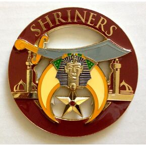 Shriner Round Masonic Auto Emblem - [Gold & Burgundy][3'' Diameter]