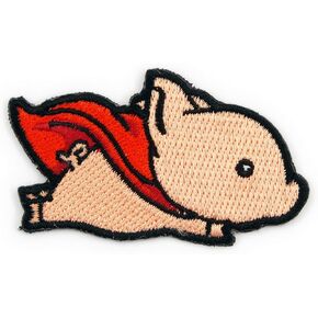 Flying Pig with Red Superhero Cape Embroidered Iron-On Patch
