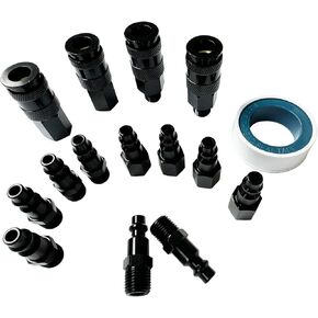 SANFU Air Hose Fittings, Aluminum AMT Universal Air Coupler Air Plug Kit, 1/4 Inch Threads Size, Lightweight, 15 Pieces Air Compressor Accessories Fittings Kit(Black)