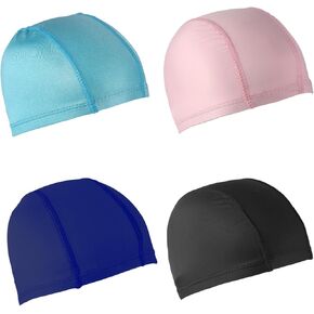 4pcs Elastic Swim Caps for Women Men Kids, Unisex Bathing Caps Anti-Slip Swimming Caps Swimming Pool Hat for Boys Girls Long & Short Hair