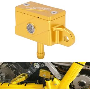 JFG RACING Motorcycle Rear Brake Master Cylinder Brake Fluid Reservoir Tank CNC For DRZ400 DRZ400S DRZ400SM 00-19 KLX300R KLX250 KLX230 KLX150S KLX150BF KLX125/D-TRACKER125 KLX150L Dirt Pit Bike Gold