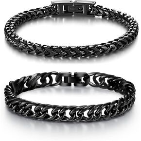 2PCS Stainless Steel Bracelets for Men: Featuring Fold Over Clasp Franco Chain & Premium Design - Perfect Gifts for Dad, Grandpa, Boyfriend, Husband, Son, Brother