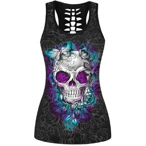 Sister Amy Women's Skull Print Halloween Out T-Shirt Sleeveless Tank Top Vest