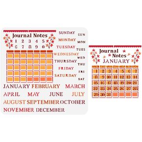 FINGERINSPIRE Calendar Stencil Template 11.8x11.8 inch Journal Notes Painting Stencil Plastic Number Month Week Letter & Flowers Patterns Stencil Reusable Craft Stencils for Notebook Diary Scrapbook