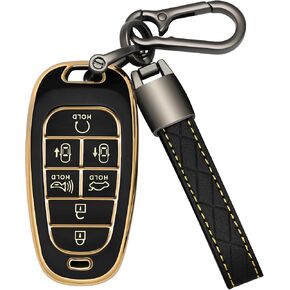 for Hyundai Key Fob Cover with Keychain Premium TPU Car Key Case Shell 360 Degree Protective Cover for 2019 2020 2021 2022 2023 Hyundai Sonata Santa fe Tucson 7 Buttons Smart Key (B White)