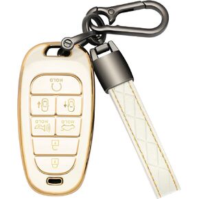غطاء مفتاح Hyundai Key Fob مع سلسلة مفاتيح ممتازة من مادة TPU غطاء حماية 360 درجة لعام 2019 2020 2021 2022 2023 Hyundai Sonata Santa fe Tucson 7 أزرار مفتاح ذكي (B أبيض) in Kuwait