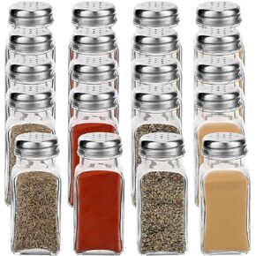 20 Pack Salt and Pepper Shakers Glass Set, 3.82 x 1.5 Inch Pepper Dispenser with Stainless Steel Lid for Salt, Pepper, Spices, Seasonings, Kitchen Restaurants and Catering Supplies