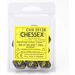 نرد Chessex 25128 مرقط حضري مموه d10s، مجموعة من 10 قطع