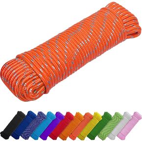 TECEUM Rope – 90 Feet x 3/8 Inch (10mm) – Strong All-Purpose Utility Rope – Camping, Crafting, Flag Pole, Indoor & Outdoor – Polypropylene Nylon Poly Lightweight Diamond Braided Cord – Orange Gray