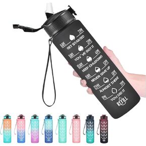 KIKE 32oz Motivational Water Bottle with Drinking Times Marker and Straw, with Carry Strap, Leak Proof, BPA & Toxic Free, Perfect For The Gym, Fitness, Office, Workout Water Bottle
