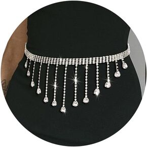 Asooll Glitter Rhinestone Waist Chain Belt SilverTassel Belly Chains Party Nightclub Waist Jewelry for Women and Girls