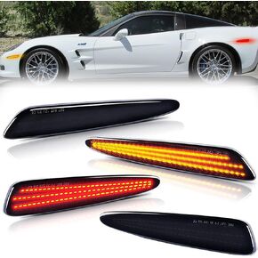 لـ Chevy Corvette C6 Z06 ZR1 2005-2013 مصابيح LED للعلامات الجانبية، عدسات مدخنة كهرمان أمامي وخلفي أحمر C6 أضواء ماركر تحل محل OEM #10316651 10316652 10316656 10440722