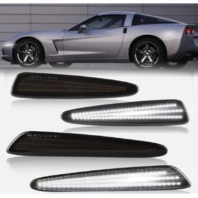 For Chevy Corvette C6 Z06 ZR1 2005-2013 LED Side Marker Lights, Smoked Lens Amber Front & Rear Red C6 Marker Lights Replace OEM #10316651 10316652 10316656 10440722