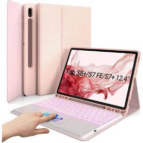 typecase Keyboard Case for Galaxy Tab S8/Tab S7 11 inch (SM-X700/X706/T870/T875/T878), Slim Protective Cover, 7 Colors Backlit Wireless Detachable Keyboard with S Pen Holder (Pink)