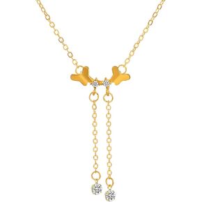 Crystal Double Butterfly Pendant Statement Necklace for Women Teen Girls,14K Gold Cubic Zirconia Long Chains Necklace Party Prom Trendy Jewelry Gifts