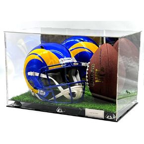 خوذة كرة القدم والكرة صندوق عرض أكريليك صندوق مرآة العشب الاصطناعي العشب 2 مستوى الناهض عرض الأحذية 20x12x12 in Kuwait