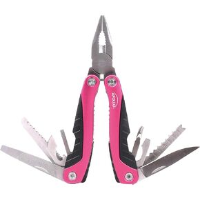 Apollo Tools 14-in-1 Steel Pocket Multitool Pliers, Dozens of Uses for Everyday Life, Repairs, Survival, Outdoors, Camping, Fishing - Pink Ribbon - Pink - DT5015P
