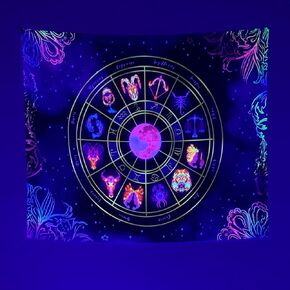 Blacklight Zodiac Tapestry UV Reactive Astrology Tapestries Glow in the Dark Constellation Witchcraft Tapestry Wall Hanging Colorful Starry Night Neon Tapestry Black Light Posters for Bedroom