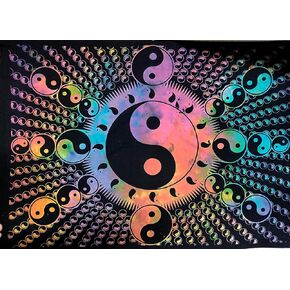 ICC Small Color Yin Yang Poster Tapestry Decoration Wall Decor Hanging Art Gift Tapestry psychedelic Wall hanging Hippie Hippy Dorm Decor Bohemian College Dorm (Black)