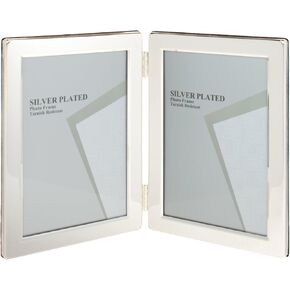 Maturi Silver Plated Double Photo Frame - Flat Edge Portrait, 5 x 7-inch (13 x 18cm)