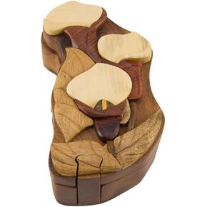 Calla Lily Handmade Carved Wood Intarsia Puzzle Box
