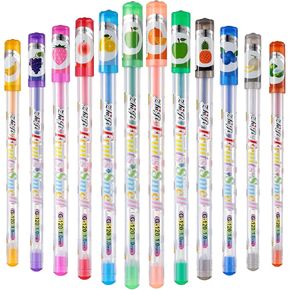 Spakon 36 Pcs Scented Glitter Gel Pens for Kids, Cute Coloring Smooth Writing Gel Pens for Kids Christmas Stocking Stuffers Gifts Arts Crafts Stationary Supplies(Fruit Style)