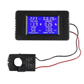 AC Digital Meter, AC 80-260V 100A LCD Display Digital Current Voltage Power Energy Frequency Power Factor Multimeter Ammeter Voltmeter 100A(Split Core Current Transformer)