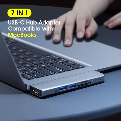 محول USB C Hub رفيع لجهاز MacBook Pro Air 7 في 1 ملحقات USB-C متعددة المنافذ مع 2 3.0، قارئ بطاقة TF/SD، منفذ، Thunderbolt 3، و4K HDMI، ألومنيوم رمادي، لـ 2022-2018 M1 M2 13 14 16 Mac in Saudi Arabia