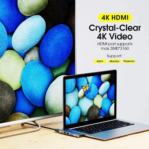 محول USB C Hub رفيع لجهاز MacBook Pro Air 7 في 1 ملحقات USB-C متعددة المنافذ مع 2 3.0، قارئ بطاقة TF/SD، منفذ، Thunderbolt 3، و4K HDMI، ألومنيوم رمادي، لـ 2022-2018 M1 M2 13 14 16 Mac in Saudi Arabia