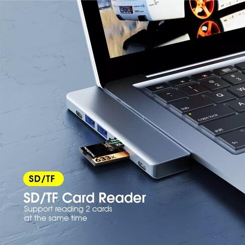 محول USB C Hub رفيع لجهاز MacBook Pro Air 7 في 1 ملحقات USB-C متعددة المنافذ مع 2 3.0، قارئ بطاقة TF/SD، منفذ، Thunderbolt 3، و4K HDMI، ألومنيوم رمادي، لـ 2022-2018 M1 M2 13 14 16 Mac in Saudi Arabia