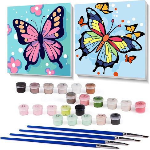 nekpiahu 2 Framed Butterfly Paint by Numbers Kit for Kids - Kids paint by Number Kits Age 5-8-12, Easy Acrylic Oil Paint by Number for Kids 8x8inch in Saudi Arabia