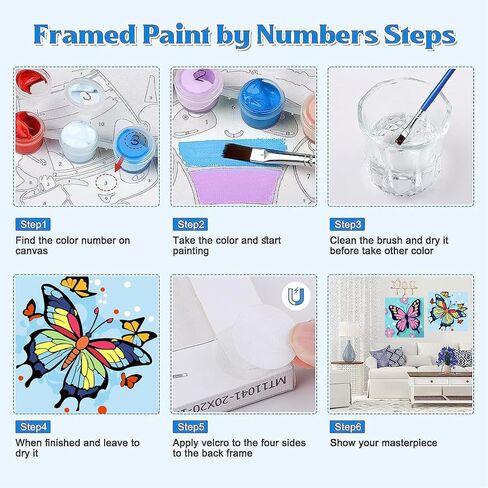 nekpiahu 2 Framed Butterfly Paint by Numbers Kit for Kids - Kids paint by Number Kits Age 5-8-12, Easy Acrylic Oil Paint by Number for Kids 8x8inch in Saudi Arabia