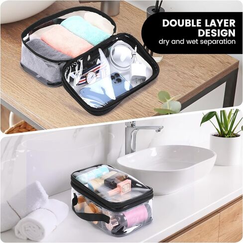 Large clear travel pouch,TSA approved toiletry reusable organizer with zipper proof purse makeup case carry On (Pink) in Saudi Arabia