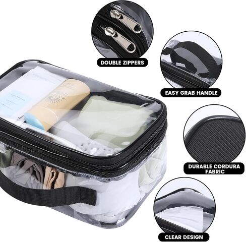 Large clear travel pouch,TSA approved toiletry reusable organizer with zipper proof purse makeup case carry On (Pink) in Saudi Arabia