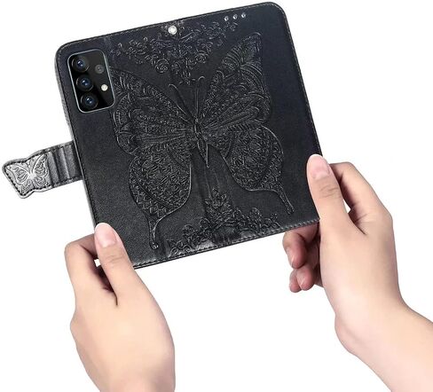 Wallet Case for Galaxy A52 4G/5G,PU Leather Flip Case Cover with Wrist Strap Cash Credit Card Slots Holder Pocket Emboss Butterfly Flower Protective Case for Samsung Galaxy A52 4G/5G Blue in Saudi Arabia