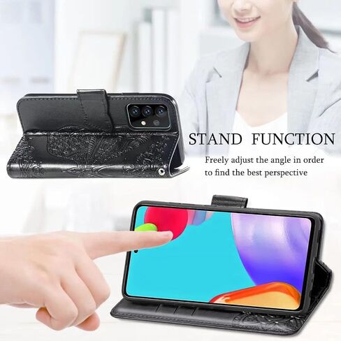 Wallet Case for Galaxy A52 4G/5G,PU Leather Flip Case Cover with Wrist Strap Cash Credit Card Slots Holder Pocket Emboss Butterfly Flower Protective Case for Samsung Galaxy A52 4G/5G Blue in Saudi Arabia