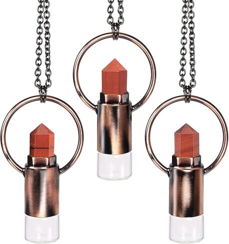 قلادة على شكل زجاجة عطر كريستال جمشت مدببة للنساء والرجال، ناشر قنينة زيت أساسي من حجر الشفاء مع كرة دوارة in Kuwait