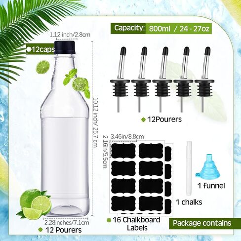 Dandat 6 Packs 800ml Plastic Empty Syrup Bottles with Lids and Pourers Speed Pour Long Neck Bottles Bulk Pour Containers for Oil Juice Syrup Coquito Drink for Kitchen Bar Holiday Drink Party in Saudi Arabia