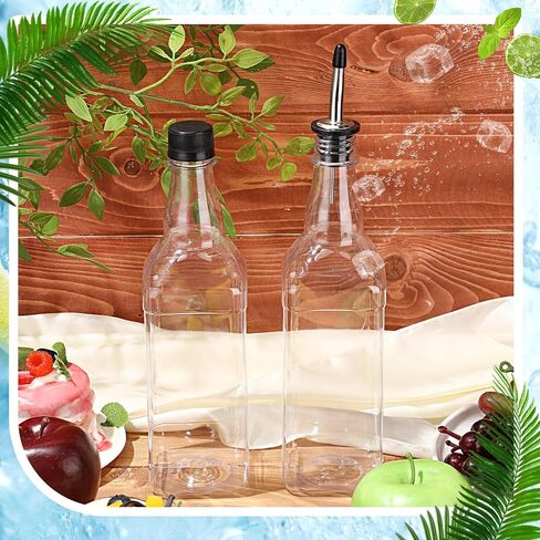 Dandat 6 Packs 800ml Plastic Empty Syrup Bottles with Lids and Pourers Speed Pour Long Neck Bottles Bulk Pour Containers for Oil Juice Syrup Coquito Drink for Kitchen Bar Holiday Drink Party in Saudi Arabia