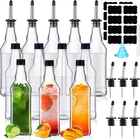 Dandat 6 Packs 800ml Plastic Empty Syrup Bottles with Lids and Pourers Speed Pour Long Neck Bottles Bulk Pour Containers for Oil Juice Syrup Coquito Drink for Kitchen Bar Holiday Drink Party in Saudi Arabia