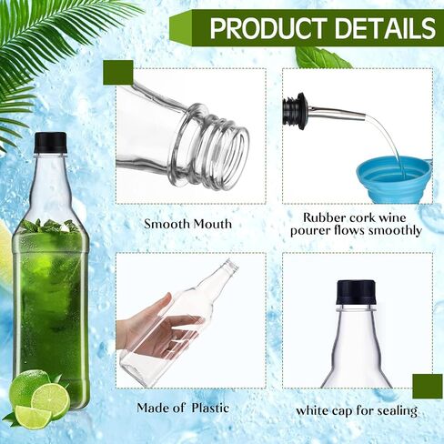 Dandat 6 Packs 800ml Plastic Empty Syrup Bottles with Lids and Pourers Speed Pour Long Neck Bottles Bulk Pour Containers for Oil Juice Syrup Coquito Drink for Kitchen Bar Holiday Drink Party in Saudi Arabia