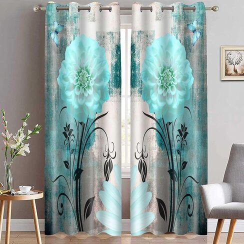 البط البري الفيروز الزهور الستائر 2 لوحات مجموعة جروميت مزرعة ديزي فراشة الحديثة مجردة ستائر التعتيم الخصوصية ديكور المنزل نافذة الستارة لغرفة النوم غرفة المعيشة 52x84 بوصة in Kuwait