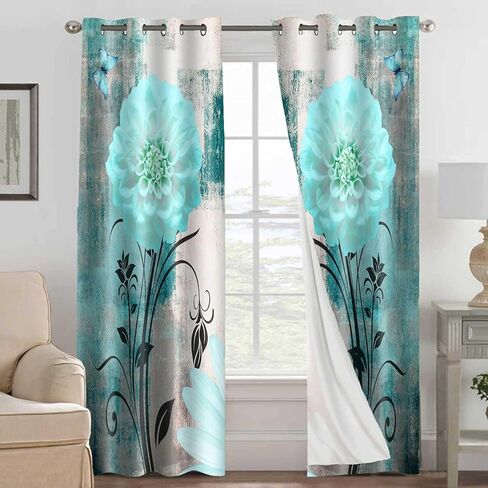 البط البري الفيروز الزهور الستائر 2 لوحات مجموعة جروميت مزرعة ديزي فراشة الحديثة مجردة ستائر التعتيم الخصوصية ديكور المنزل نافذة الستارة لغرفة النوم غرفة المعيشة 52x84 بوصة in Kuwait