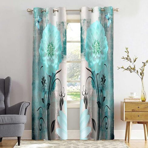 البط البري الفيروز الزهور الستائر 2 لوحات مجموعة جروميت مزرعة ديزي فراشة الحديثة مجردة ستائر التعتيم الخصوصية ديكور المنزل نافذة الستارة لغرفة النوم غرفة المعيشة 52x84 بوصة in Kuwait