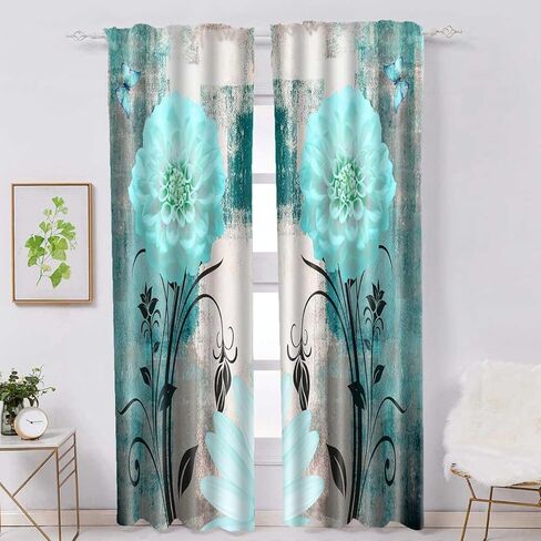 البط البري الفيروز الزهور الستائر 2 لوحات مجموعة جروميت مزرعة ديزي فراشة الحديثة مجردة ستائر التعتيم الخصوصية ديكور المنزل نافذة الستارة لغرفة النوم غرفة المعيشة 52x84 بوصة in Kuwait