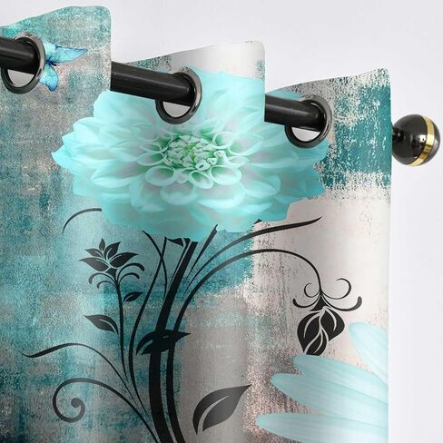 البط البري الفيروز الزهور الستائر 2 لوحات مجموعة جروميت مزرعة ديزي فراشة الحديثة مجردة ستائر التعتيم الخصوصية ديكور المنزل نافذة الستارة لغرفة النوم غرفة المعيشة 52x84 بوصة in Kuwait