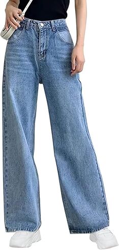 Women Baggy Wide Leg Jeans High Waist Boyfriend Jeans Straight Leg Loose Trousers Y2k Streetwear Pants for Women. in Saudi Arabia